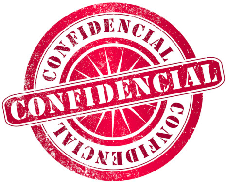 Imagen de un sello con un diseño circular color rojo desgastado, con el texto "CONFIDENCIAL" en el centro en ambas direcciones, rodeado de líneas radiales que crean un patrón similar a una representación gráfica de la Mazzaroth sin símbolos específicos.